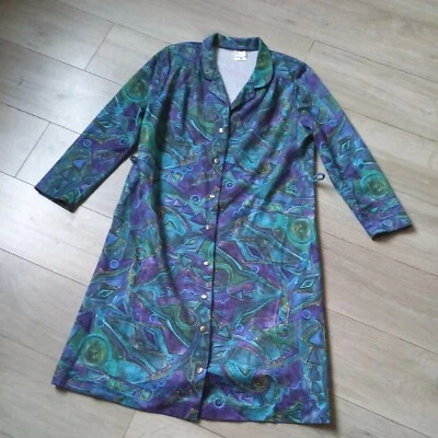 Purple Multi Print Angora Blend Dress Pockets Vintage 1970's Boho Retro UK16 - Image 1 of 4