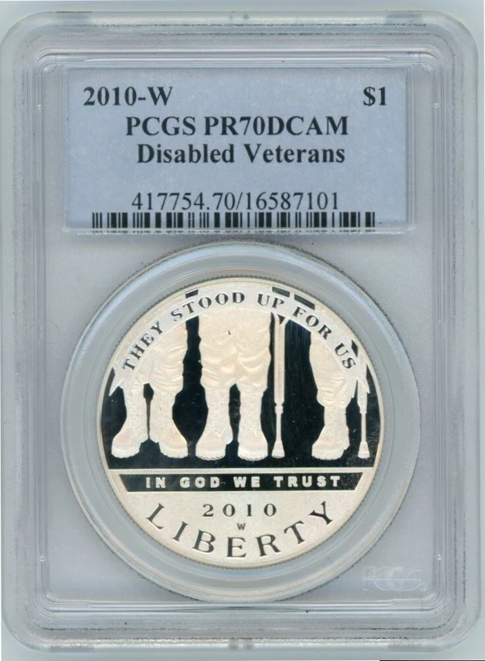 2010W DISABLED VETERANS COMMEMORATIVE $1 PCGS PR70DCAM Cert. 16587101 - Image 1 of 2