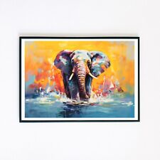 Elephant Abstract Colour Painting Illustration 7x5 Retro Wall Decor Art Print 