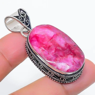 Faceted Kashmir Rubi Gemstone Gift 925 Sterling Silver Vintage Pendant 2.1" g604 - Image 1 of 4