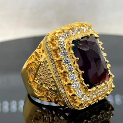 Anillo cuadrado grande de plata 925 chapado en oro amatista circón piedras preciosas Foto 1 de 4