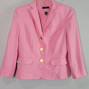 CHAPS pink linen blazer womens size small gold buttons - Picture 1 of 6
