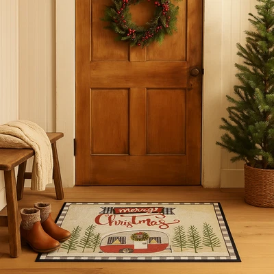 Christmas Kitchen Rug 20" × 33″ Red Camper Print – Holiday Accent, Non-Skid - Image 1 of 4