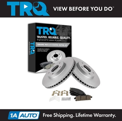 Kit de pastillas de freno delanteras premium de cerámica y rotor recubierto TRQ para furgoneta Nissan Quest Foto 1 de 4