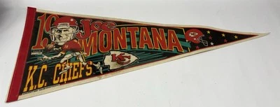 VINTAGE Kansas City Chiefs Pennant Black Red Joe Montana Caricature NFL Football - Image 1 of 4