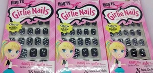 Fing'rs Girlie Nails 3-24 ct Stick On Nägel für kleine Finger schwarz weiß Augen - Bild 1 von 1
