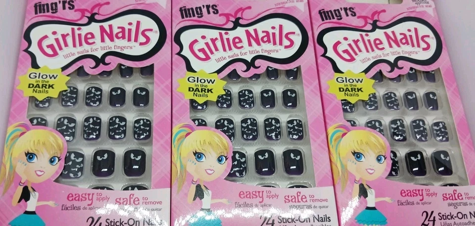 Fing'rs girlie nails 3-24 ct stick on nails for little fingers halloween  new  - Image 1 of 1