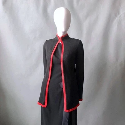 Chaqueta Blazer Cárdigan Adolfo New York Boucle Tejida Años 80 Negro Rojo Borde Años 70 S Foto 1 de 4