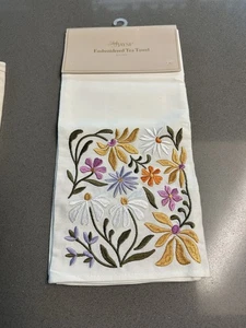 Lady Jayne Embroidered Tea Towel + Cavallini Flower Garden Vintage Cotton Lot - Picture 1 of 5