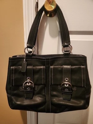 Bolso de Hombro Coach GRANDE F06468 Cuero Negro Soho Doble Bolsillo Frontal Foto 1 de 4