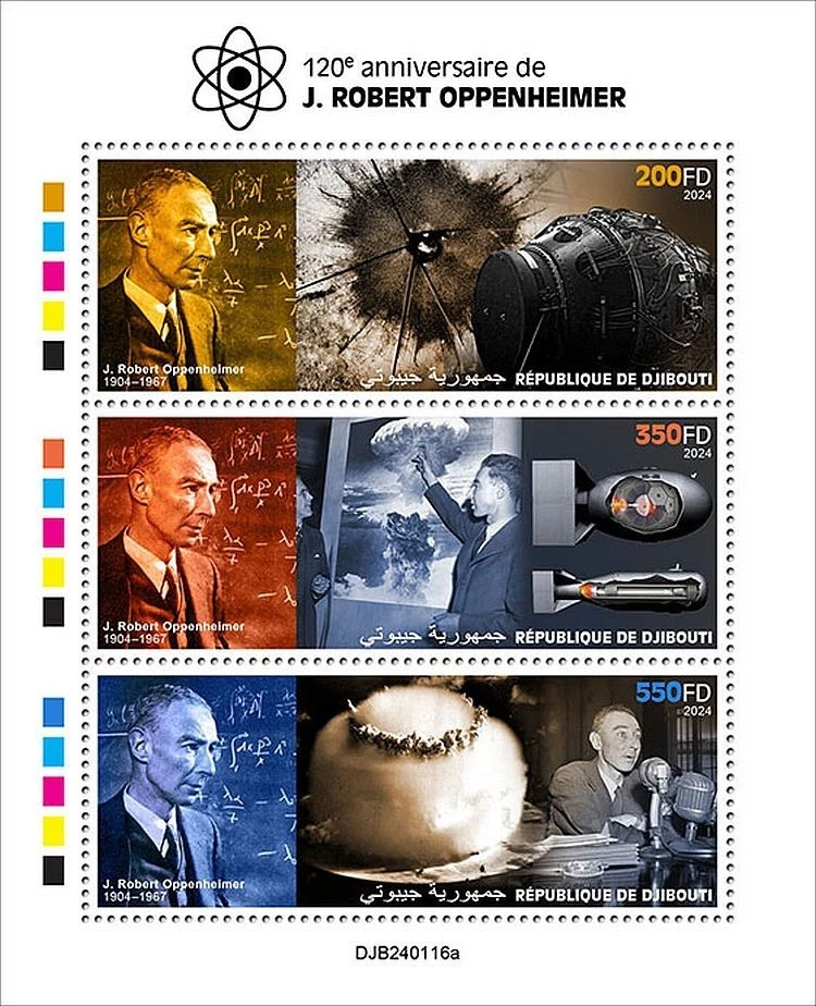 WWII ROBERT OPPENHEIMER Pysicist Atomic Bomb/Hiroshima Stamp Sheet 2024 Djibouti — 第 1/1 张图片