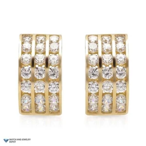 1.3Ct Round White Stone 14K Yellow Gold Channel Huggie Hoop Earrings - Picture 1 of 4