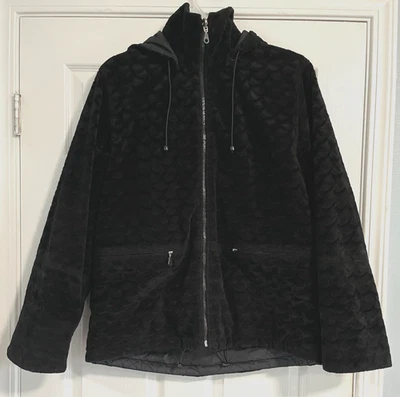 Mulberry Street Jacket Coat Womens Size M Black Zip Up Removable Hood Pockets - Image 1 of 4