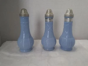 Jeannette Glass Opaque Blue Delphite Salt And Pepper Shakers Total Of 3 - Picture 1 of 6