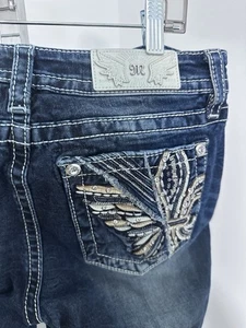 Miss Me Jeans Damen Gr. 28 Low Rise Straight Leg Pattentasche Strass Nieten - Bild 1 von 5