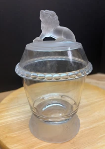 EAPG Gillinder & Sons Lion Fern Frosted Base Footed 8" Tall Covered Candy Dish - Picture 1 of 16