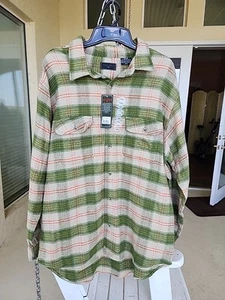 FIELD & STREAM MENS XL green moss plaid heavy long sleeve FLANNEL SHIRT JACKET - Picture 1 of 5