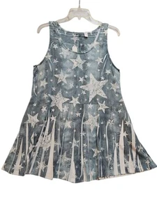 Origami Tank Top Womens XL Plus Denim Blue Stars Pockets Festival Everyday New - Picture 1 of 16