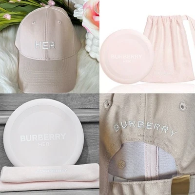 BURBERRY PERFUM HER PINK Baseball Cap + Frisbee w Pouch 2 Pc Set Novelty GWP NEW - Photo 1/4