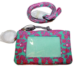 FUNDA DE IDENTIFICACIÓN CON CREMALLERA VERA BRADLEY CON LLAVERO Y CORREA PUNTOS DITSY NUEVA - Imagen 1 de 2