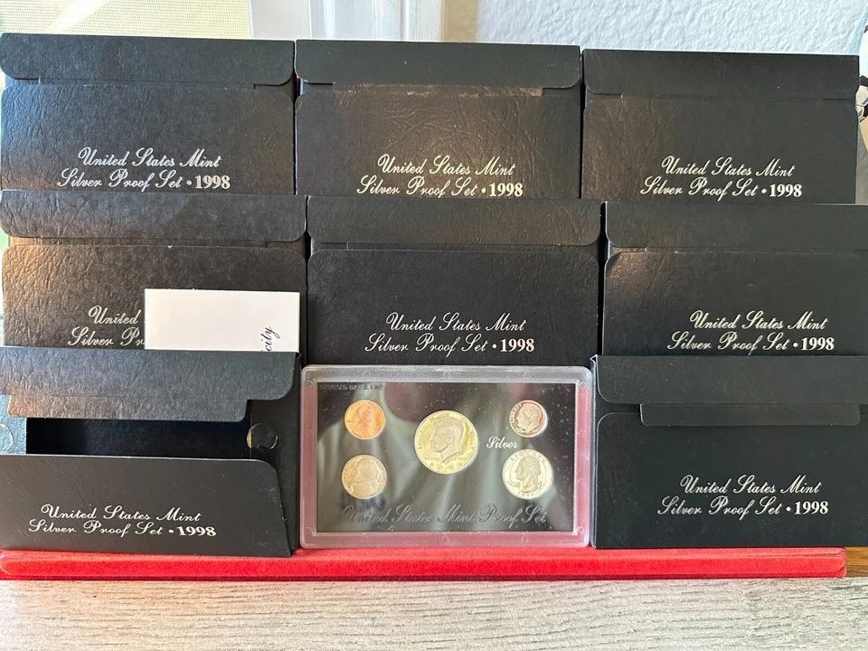 8 Set Lot of 1998-S SILVER Proof Sets ORIGINAL BOXES 4.88 oz Silver - Image 1 of 1