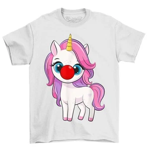 Cute Unicorn Face Red Nose Novelty Funny T-Shirt Adults & Kids Comedy Tee Shirt - Picture 1 of 15