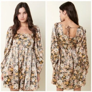 NEW Mittoshop Daisy Babydoll Long Sleeve Mini Dress Size Small Black Floral - Picture 1 of 16