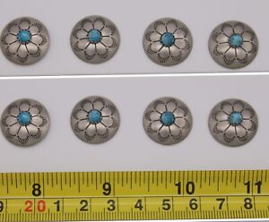 Designer Southwest Concho Buttons - Etched Design, Inlay Stone - 8 pc Set