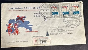 SURINAME 1956 CARIBBEAN COMISSION FLAGS REGISTERED FDC -S18765 - Picture 1 of 1