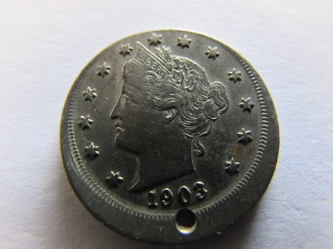 MINT ERROR OFF CENTER 1903 V Nickel 20% OFFCENTER 5 CENT COIN BROAD STRUCK HOLED Cover