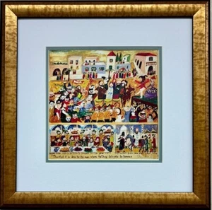 Michal Meron "Purim" Hand Signed  Framed Art Jewish Festival Religious NEW - Picture 1 of 3