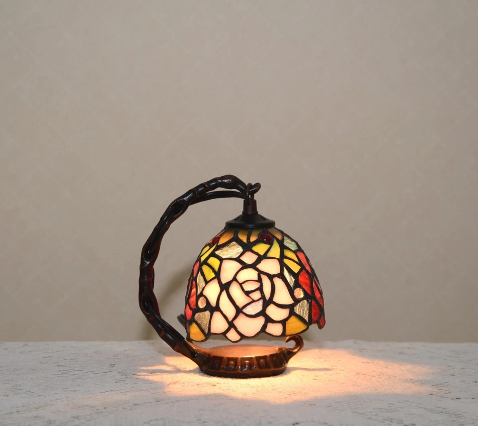 Flower Glass Tiffany Style Small Desk Lamp Night Light Bronze Humming Bird