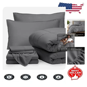 Ultra-Soft 1800 Thread Count 7-Piece Grey Bedding Set - Full, All-Season Comfort - Picture 1 of 11