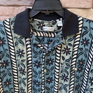 Camisa Hawaiana Floral Pierre Cardin Para Hombres De Colección Talla Grande Abotonada Azul Gris - Imagen 1 de 7