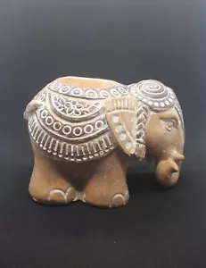 Elephant Tea light Holder in Brown with markings , resin , Tribal, 12cm small - Picture 1 of 3