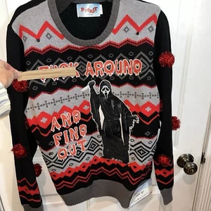 Ugly Christmas Sweater Scream Ghost Face Horror Movie Ugly Adult Language Lights - Picture 1 of 18