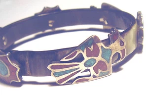 BRACCIALE uccellino Navajo OLD PAWN intarsiato CORALLO/TURCHESE 925 CORNO grande - Foto 1 di 5
