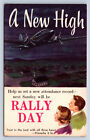 Vintage Postcard Rally Day Airplane Aviation Theme Church Night Scene N12