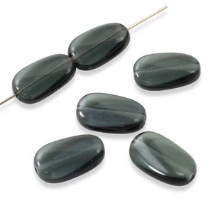 25 Montana Gray Wavy Oval Beads - Czech Pressed Glass - DIY Jewelry Crafting - Picture 1 of 7