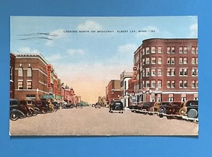 Albert Lea Minnesota Downtown Street View Broadway Theater 1938 Postcard - Picture 1 of 2