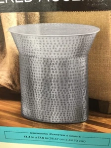 Antique Look Antq Silver Finish Hammered Indoor Metal Accent Stool 14.4"X17.6" - Picture 1 of 12