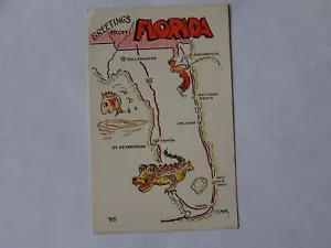 Florida FL Map Postcard Orlando West Palm Beach Miami Jacksonville Tampa Elmer - Picture 1 of 2