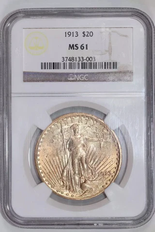 1913 $20 GOLD SAINT GAUDENS DOUBLE EAGLE NGC MS61 Cover