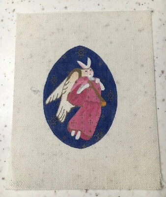 REDUCED AGAIN!  VTG Bunny Angel Hand Painted Needlepoint Canvas  18 Mesh - Image 1 of 2