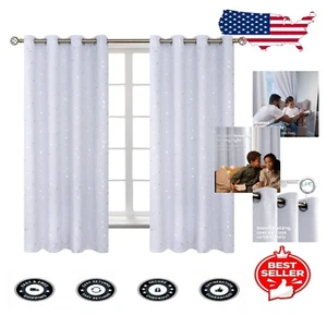 Elegant Greyish White Thermal Insulated Room Darkening Curtains - 52x63 Inch - Picture 1 of 10