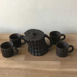 Lovely Chinese Signed Yixing Teapot + 4 Cups Bamboo Shape Design - Picture 1 of 8