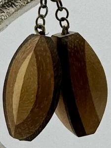 Vintage Large Multi-shaded Brown Wood Dangle Drop Earrings - Picture 1 of 2