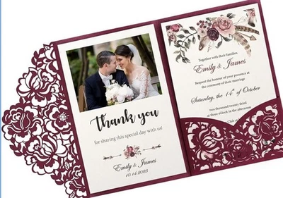 50 peças convites de casamento corte a laser com envelopes e cartões RSVP BRANCO interno... - Imagem 1 de 4