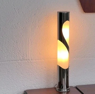 Superbe Lampe HENRI MATHIEU space Age Inox Chromé Opaline 1970 No Sauze  - Photo 1/2