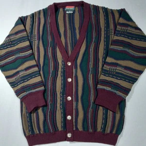 Baggy M 90s Merino Wool Coogi Style Cardigan Sweater Vintage - Picture 1 of 6